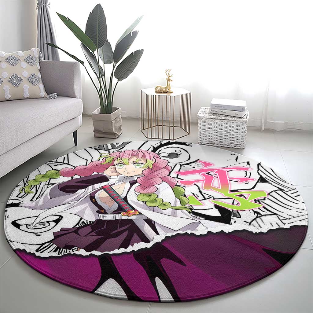 Mitsuri Kanroji Demon Slayer Manga Collage Round Carpet with Pink and Purple Love Hashira Aesthetic - The Mazicc