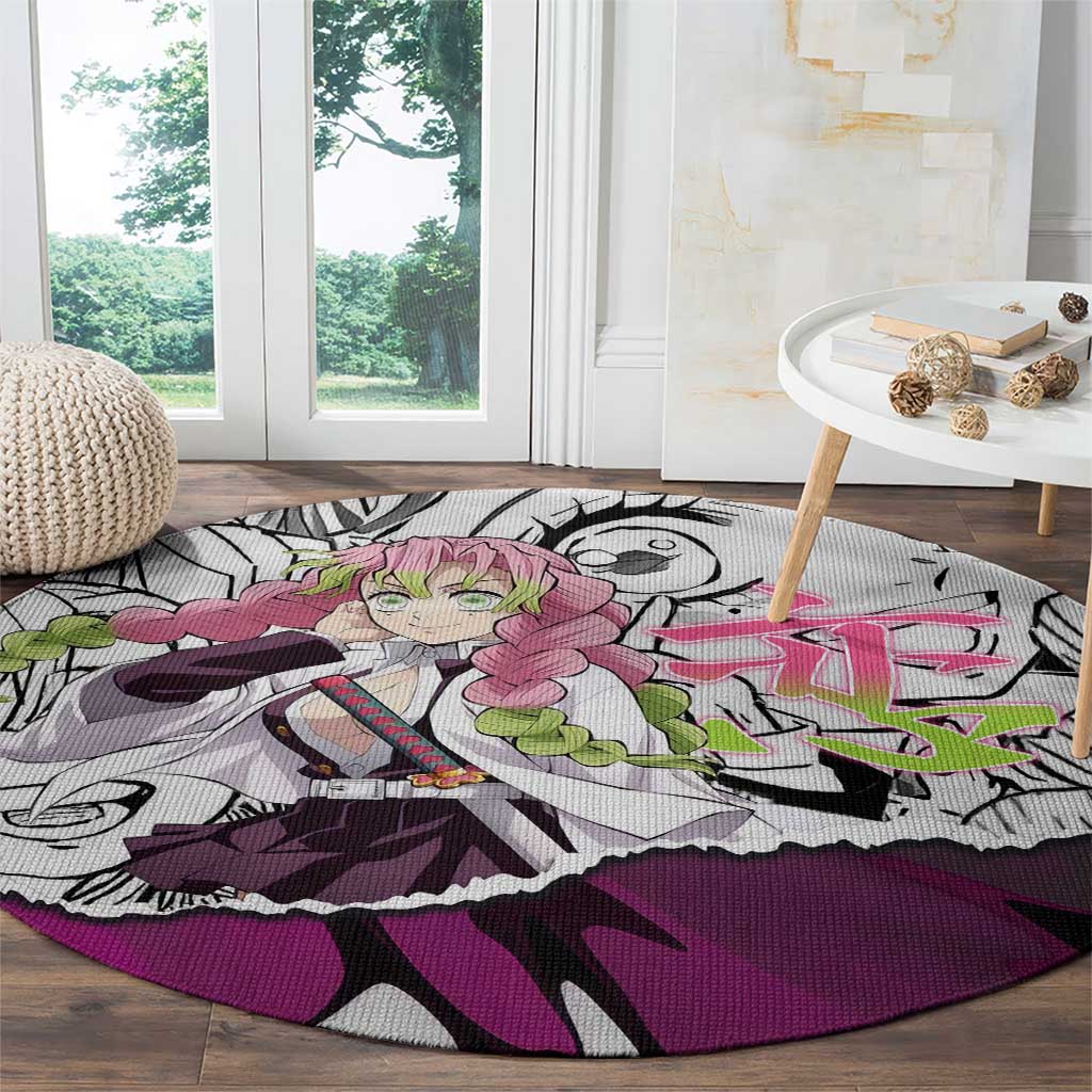 Mitsuri Kanroji Demon Slayer Manga Collage Round Carpet with Pink and Purple Love Hashira Aesthetic - The Mazicc