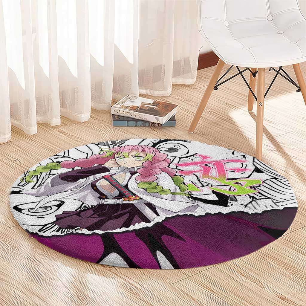Mitsuri Kanroji Demon Slayer Manga Collage Round Carpet with Pink and Purple Love Hashira Aesthetic - The Mazicc
