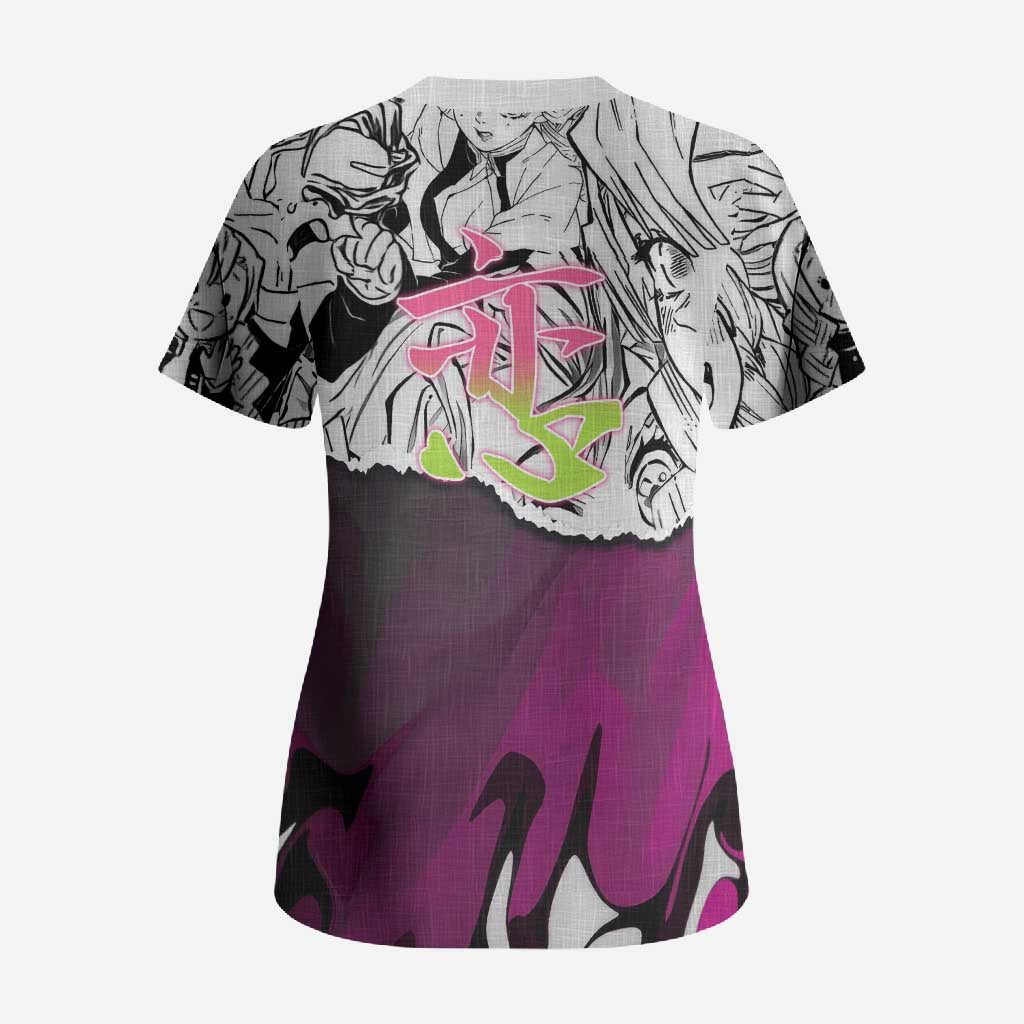 Mitsuri Kanroji Demon Slayer Manga Collage Scrub Top with Pink and Purple Love Hashira Aesthetic - The Mazicc