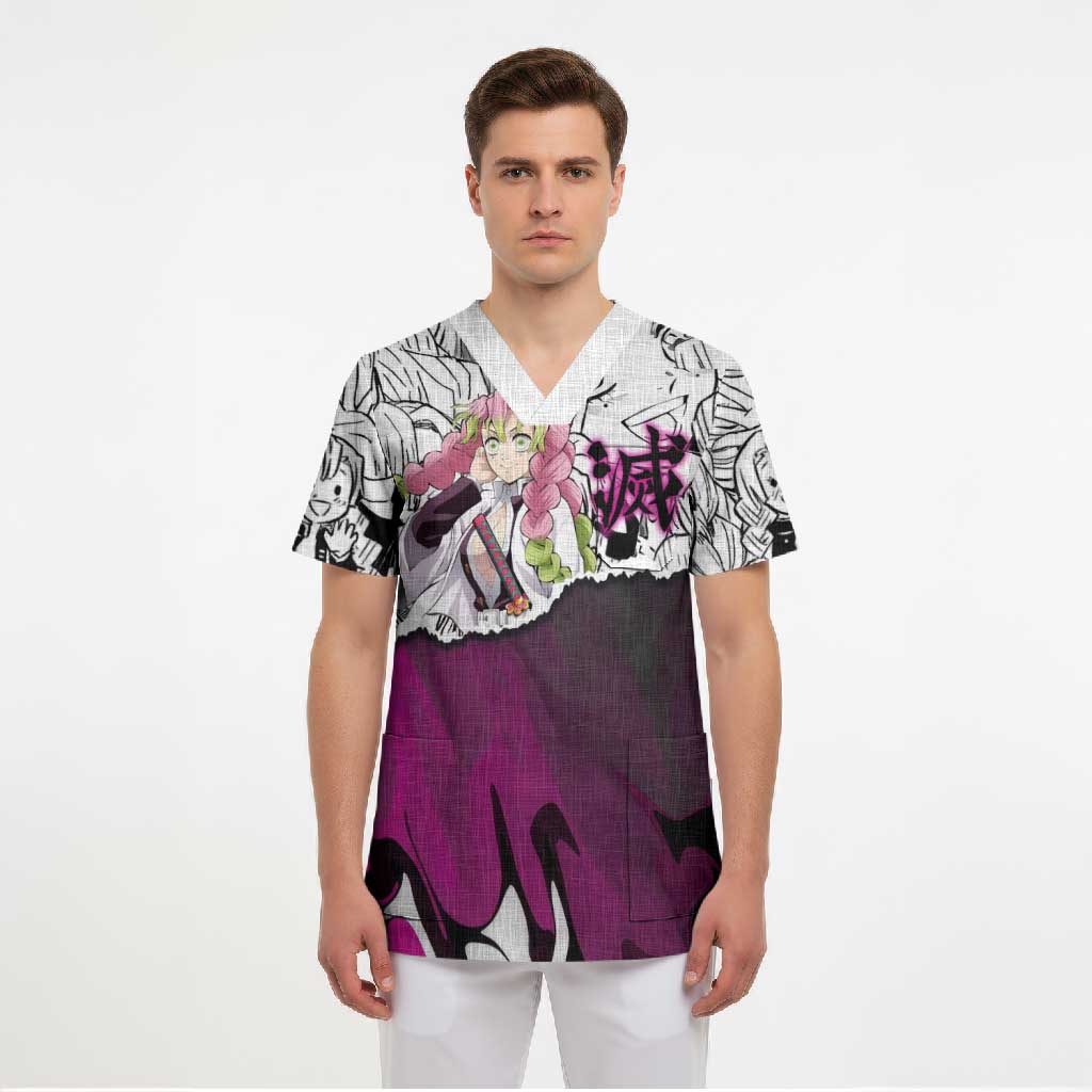 Mitsuri Kanroji Demon Slayer Manga Collage Scrub Top with Pink and Purple Love Hashira Aesthetic - The Mazicc