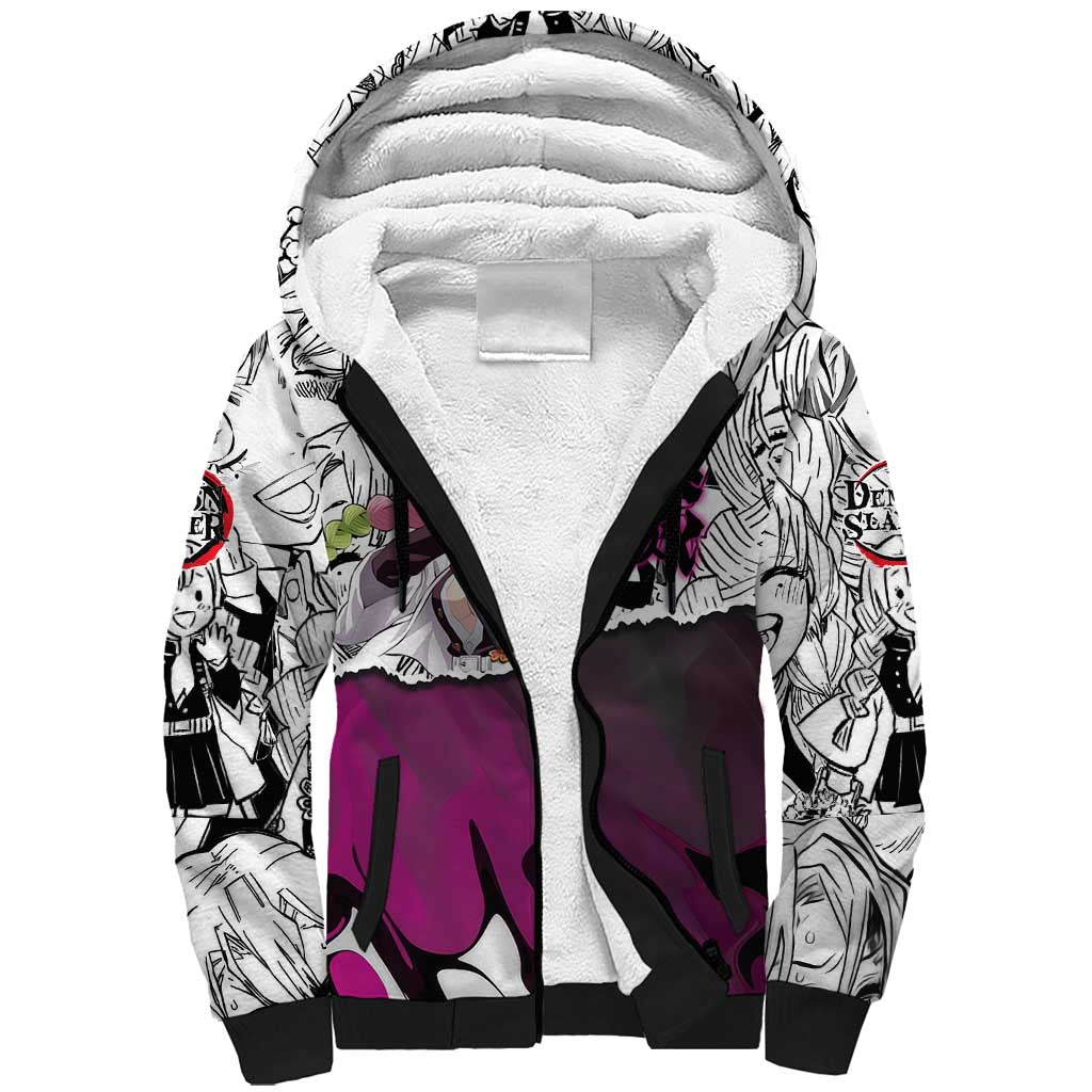Mitsuri Kanroji Demon Slayer Manga Collage Sherpa Hoodie with Pink and Purple Love Hashira Aesthetic - The Mazicc