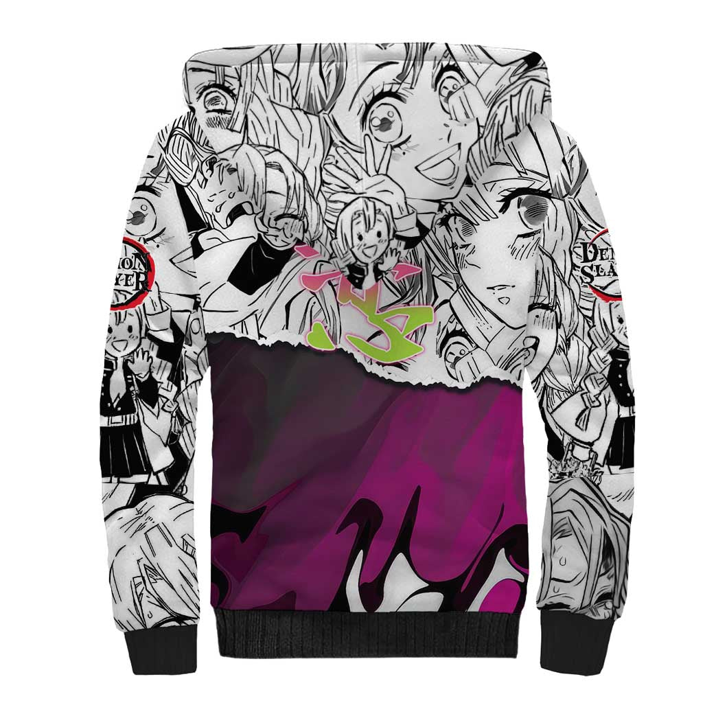 Mitsuri Kanroji Demon Slayer Manga Collage Sherpa Hoodie with Pink and Purple Love Hashira Aesthetic - The Mazicc