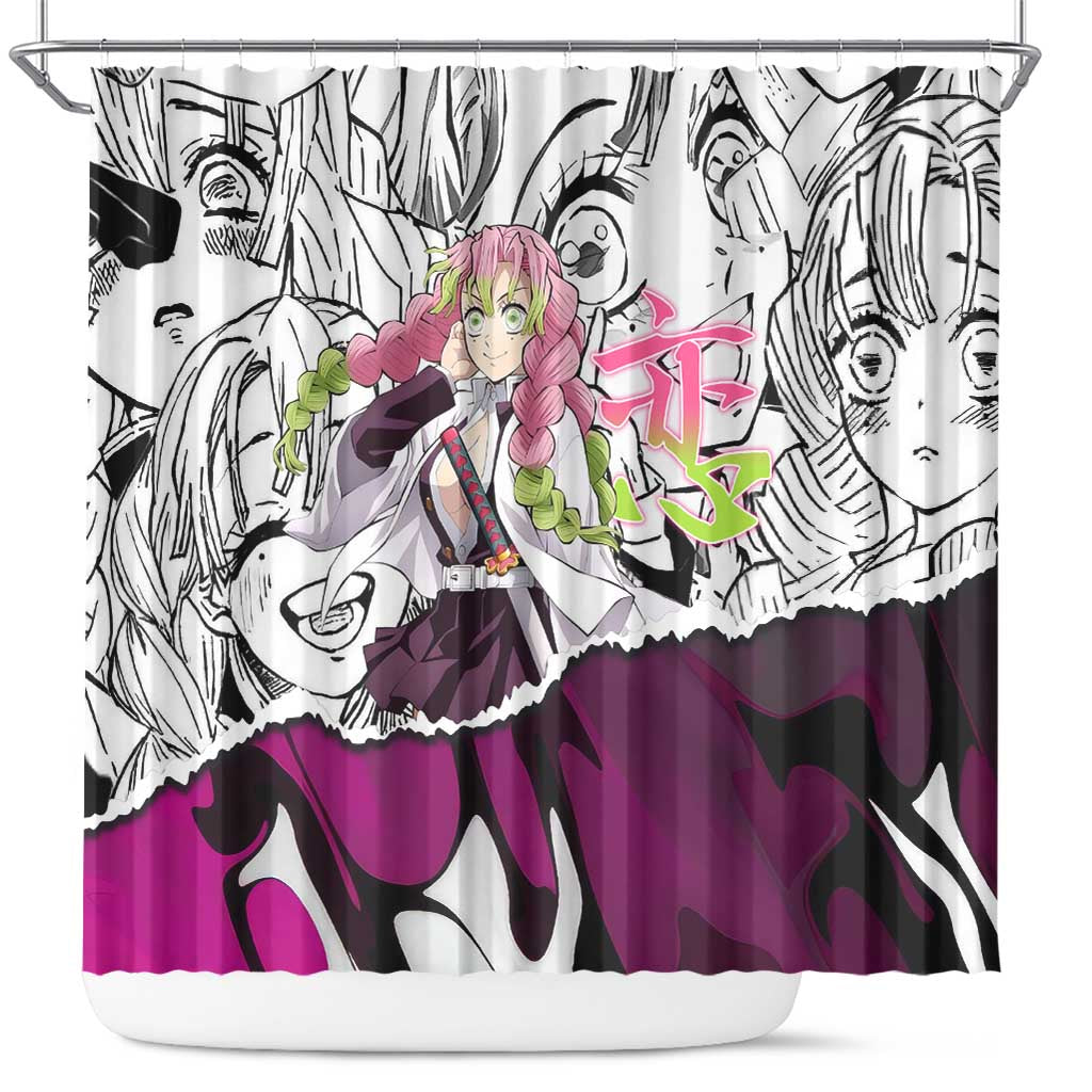 Mitsuri Kanroji Demon Slayer Manga Collage Shower Curtain with Pink and Purple Love Hashira Aesthetic - The Mazicc