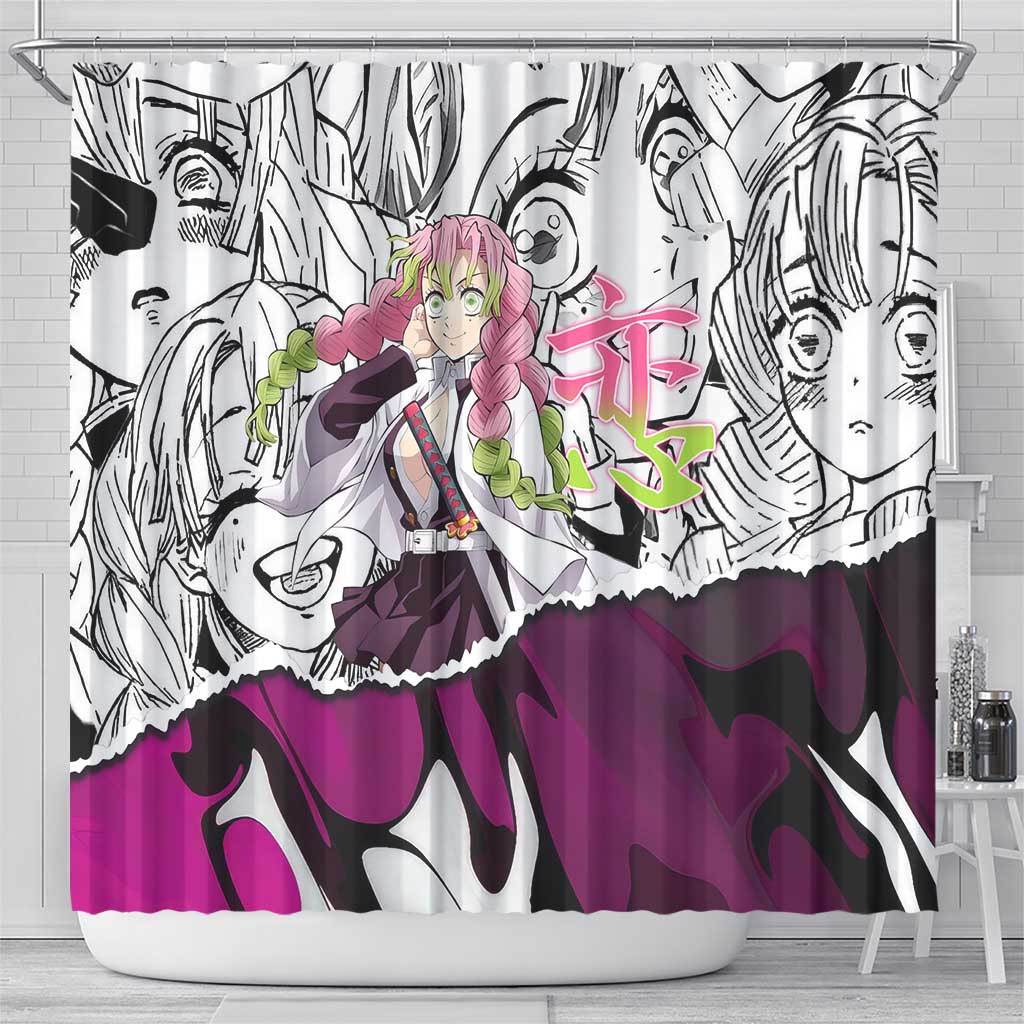 Mitsuri Kanroji Demon Slayer Manga Collage Shower Curtain with Pink and Purple Love Hashira Aesthetic - The Mazicc