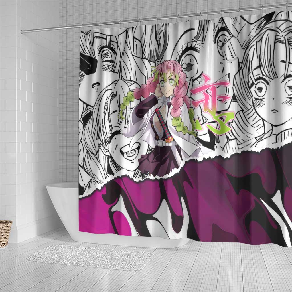 Mitsuri Kanroji Demon Slayer Manga Collage Shower Curtain with Pink and Purple Love Hashira Aesthetic - The Mazicc