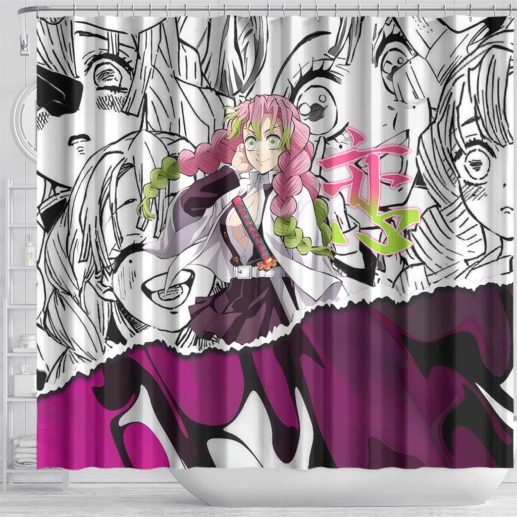 Mitsuri Kanroji Demon Slayer Manga Collage Shower Curtain with Pink and Purple Love Hashira Aesthetic - The Mazicc