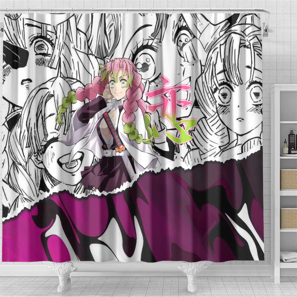 Mitsuri Kanroji Demon Slayer Manga Collage Shower Curtain with Pink and Purple Love Hashira Aesthetic - The Mazicc