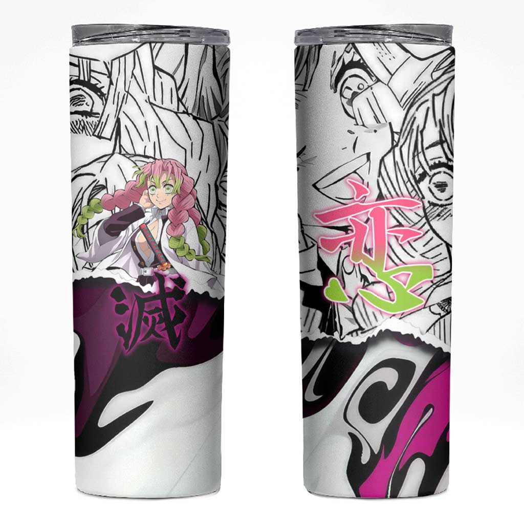 Mitsuri Kanroji Demon Slayer Manga Collage Skinny Tumbler with Pink and Purple Love Hashira Aesthetic - The Mazicc