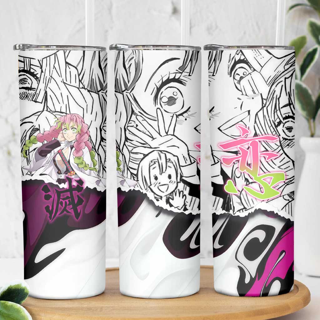 Mitsuri Kanroji Demon Slayer Manga Collage Skinny Tumbler with Pink and Purple Love Hashira Aesthetic - The Mazicc