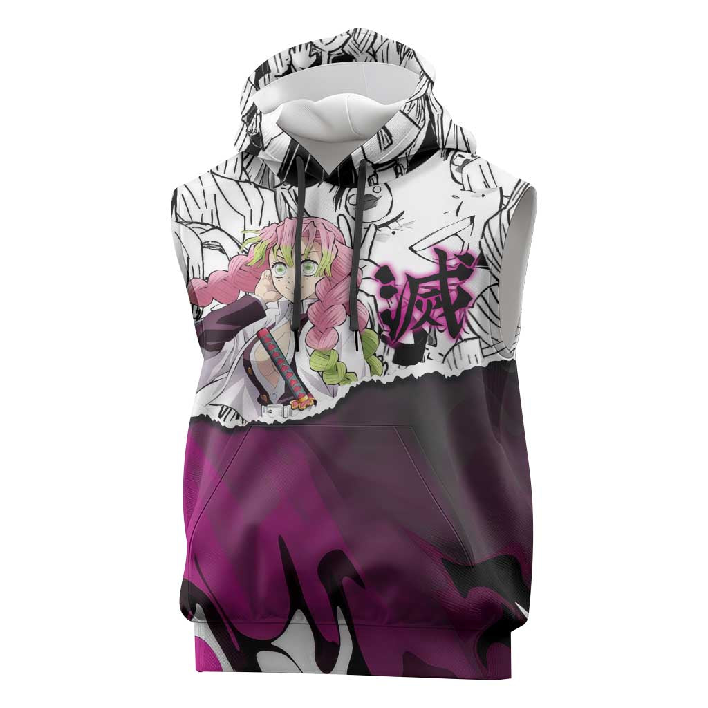 Mitsuri Kanroji Demon Slayer Manga Collage Sleeveless Hoodie with Pink and Purple Love Hashira Aesthetic - The Mazicc