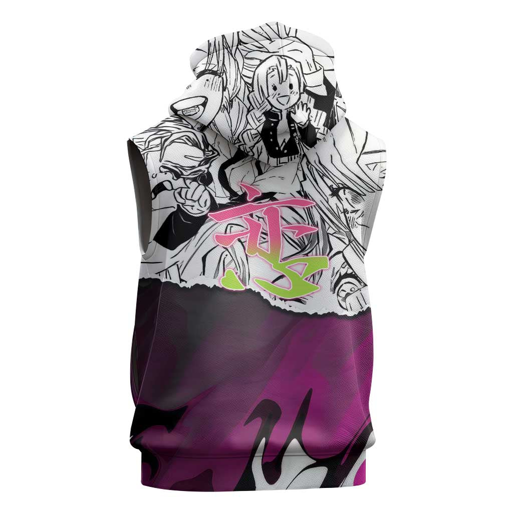 Mitsuri Kanroji Demon Slayer Manga Collage Sleeveless Hoodie with Pink and Purple Love Hashira Aesthetic - The Mazicc