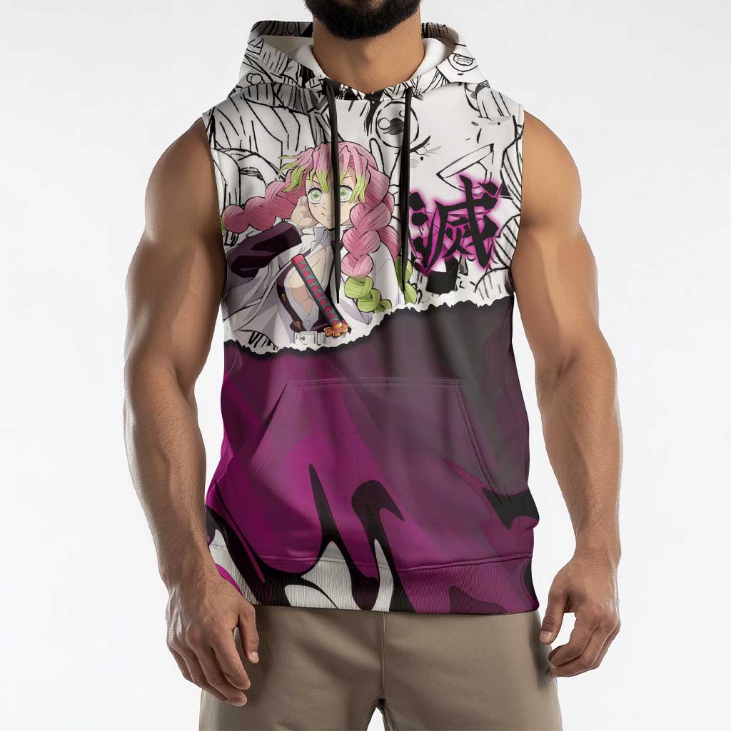 Mitsuri Kanroji Demon Slayer Manga Collage Sleeveless Hoodie with Pink and Purple Love Hashira Aesthetic - The Mazicc