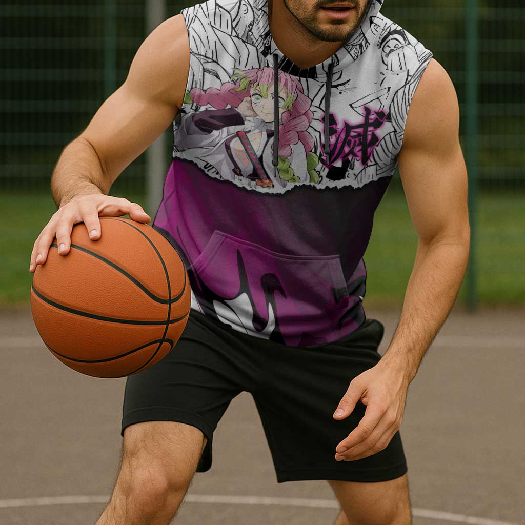 Mitsuri Kanroji Demon Slayer Manga Collage Sleeveless Hoodie with Pink and Purple Love Hashira Aesthetic - The Mazicc