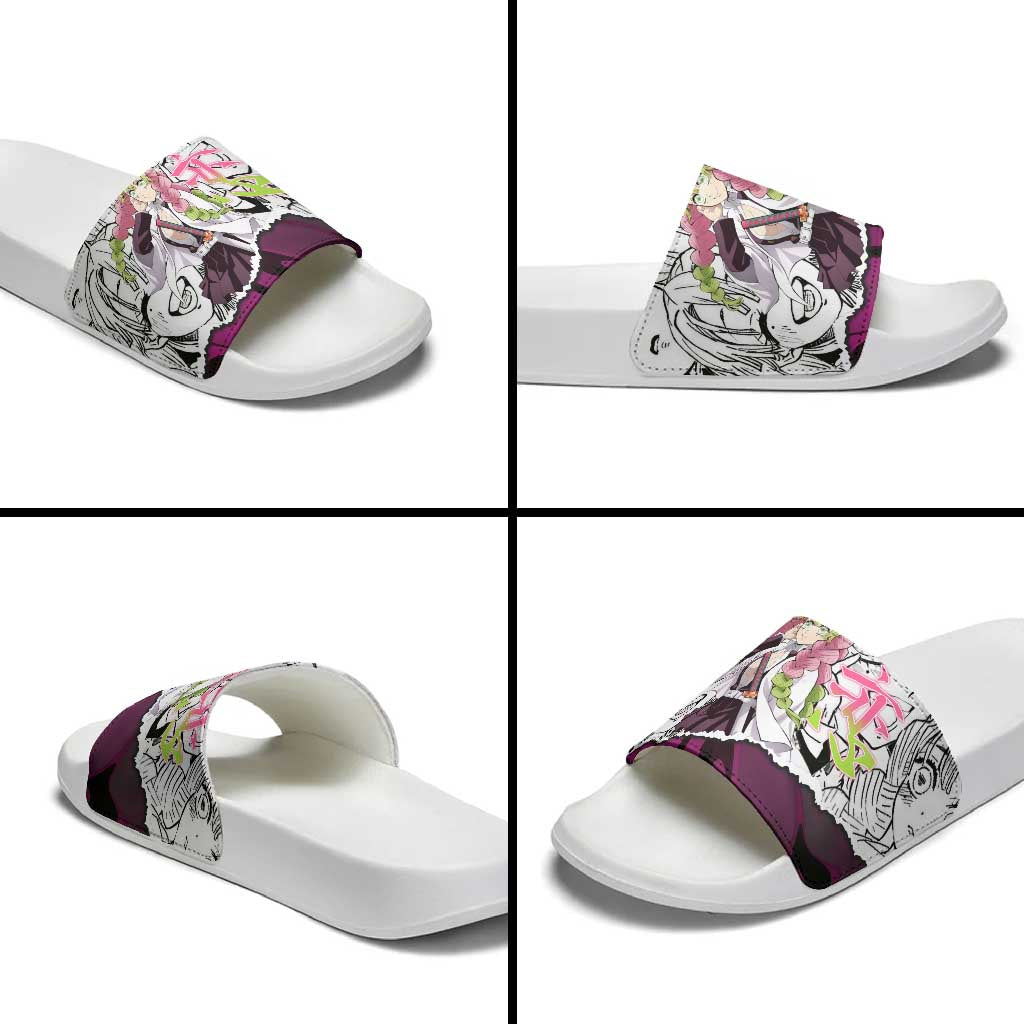 Mitsuri Kanroji Demon Slayer Manga Collage Slide Sandals with Pink and Purple Love Hashira Aesthetic - The Mazicc