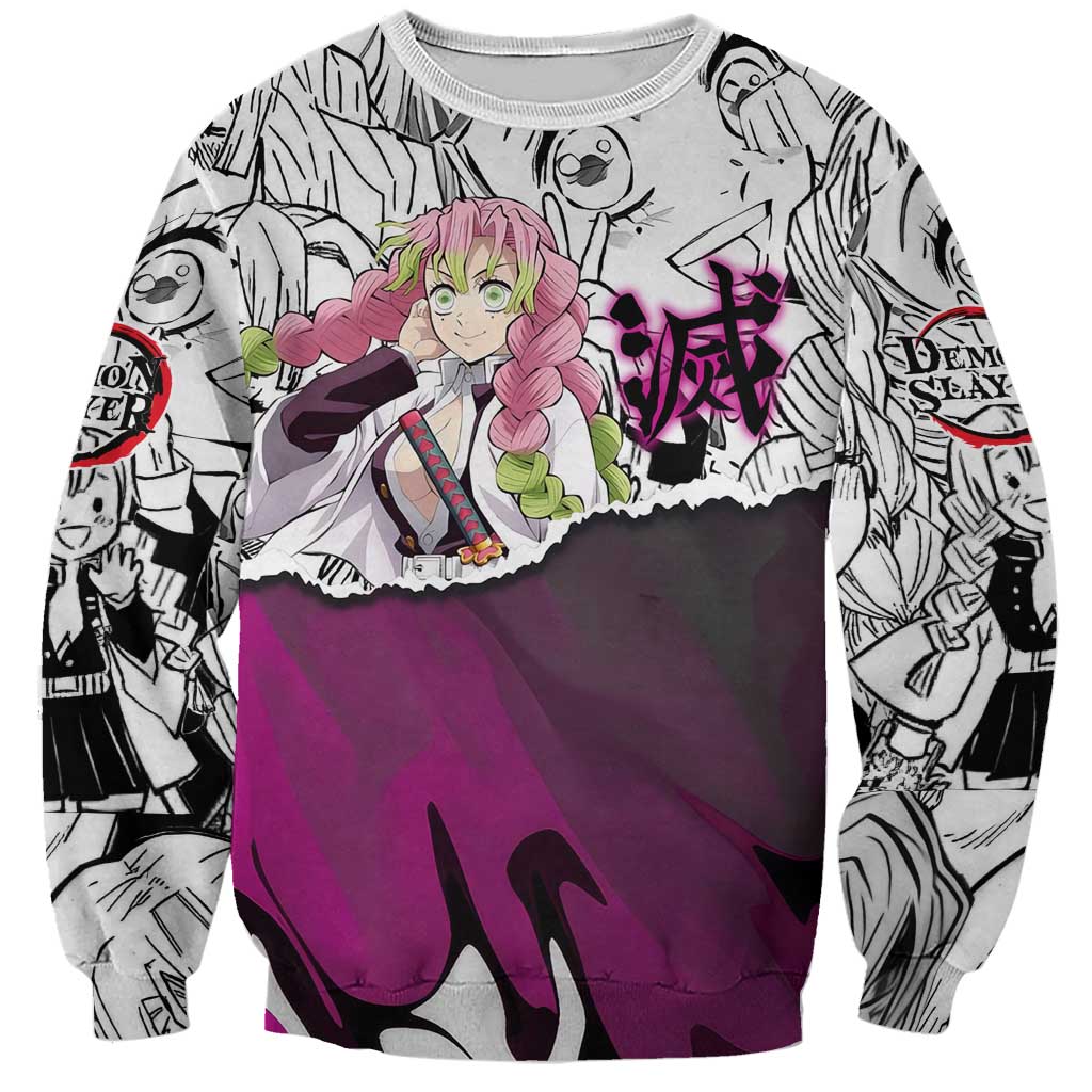 Mitsuri Kanroji Demon Slayer Manga Collage Sweatshirt with Pink and Purple Love Hashira Aesthetic - The Mazicc