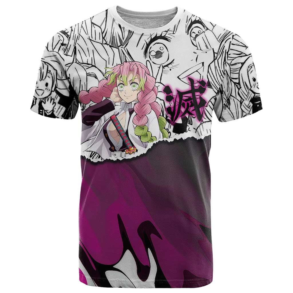 Mitsuri Kanroji Demon Slayer Manga Collage T Shirt with Pink and Purple Love Hashira Aesthetic - The Mazicc
