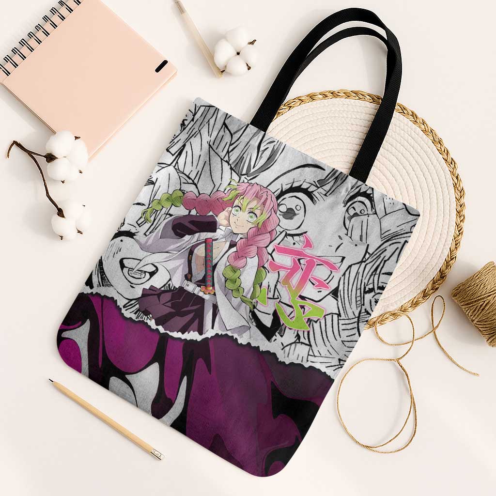 Mitsuri Kanroji Demon Slayer Manga Collage Tote Bag with Pink and Purple Love Hashira Aesthetic - The Mazicc