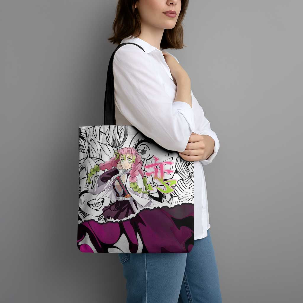 Mitsuri Kanroji Demon Slayer Manga Collage Tote Bag with Pink and Purple Love Hashira Aesthetic - The Mazicc