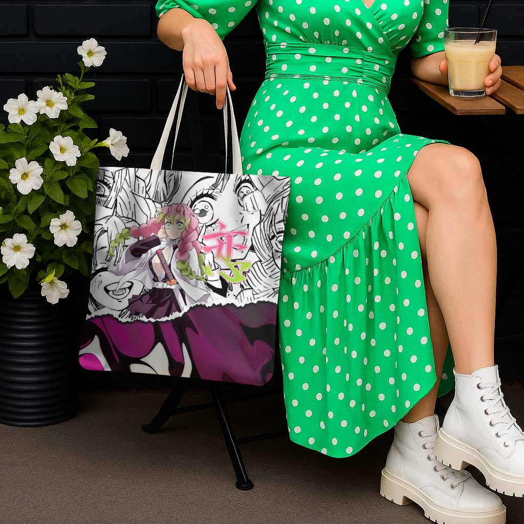 Mitsuri Kanroji Demon Slayer Manga Collage Tote Bag with Pink and Purple Love Hashira Aesthetic - The Mazicc
