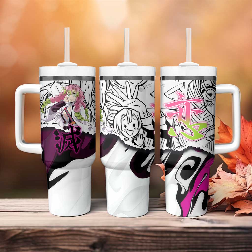 Mitsuri Kanroji Demon Slayer Manga Collage Tumbler With Handle with Pink and Purple Love Hashira Aesthetic - The Mazicc
