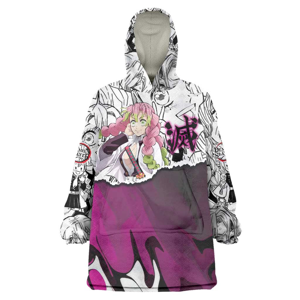 Mitsuri Kanroji Demon Slayer Manga Collage Wearable Blanket Hoodie with Pink and Purple Love Hashira Aesthetic - The Mazicc