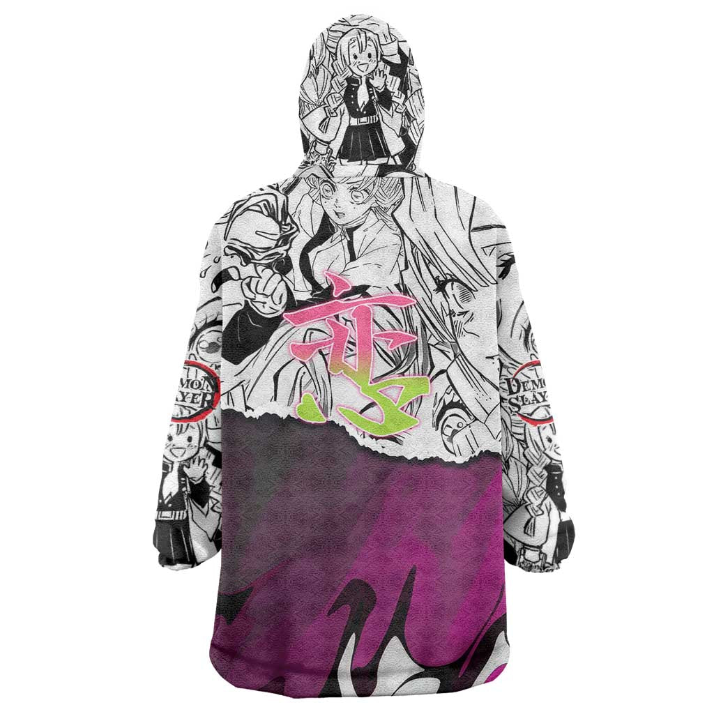 Mitsuri Kanroji Demon Slayer Manga Collage Wearable Blanket Hoodie with Pink and Purple Love Hashira Aesthetic - The Mazicc