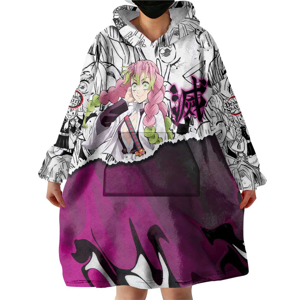 Mitsuri Kanroji Demon Slayer Manga Collage Wearable Blanket Hoodie with Pink and Purple Love Hashira Aesthetic - The Mazicc
