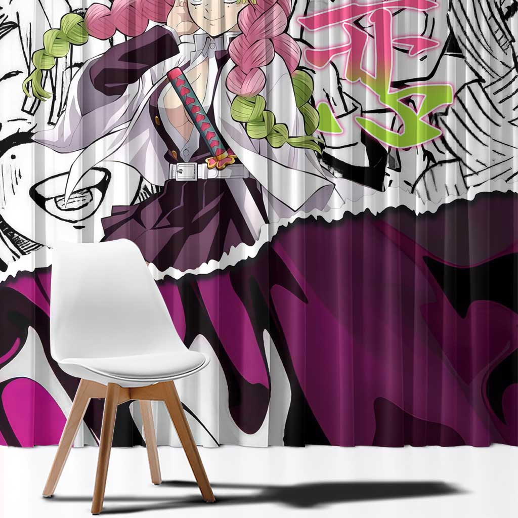 Mitsuri Kanroji Demon Slayer Manga Collage Window Curtain with Pink and Purple Love Hashira Aesthetic - The Mazicc