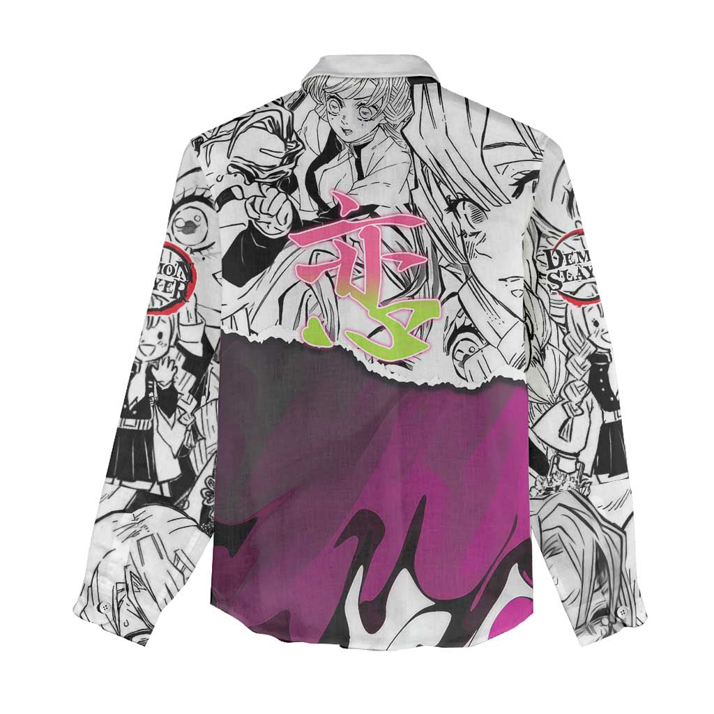 Mitsuri Kanroji Demon Slayer Manga Collage Women Casual Shirt with Pink and Purple Love Hashira Aesthetic - The Mazicc