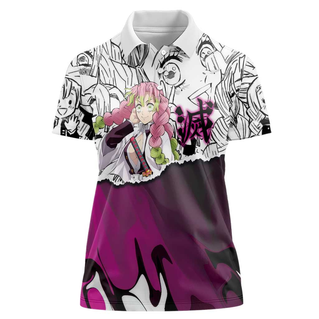 Mitsuri Kanroji Demon Slayer Manga Collage Women Polo Shirt with Pink and Purple Love Hashira Aesthetic - The Mazicc