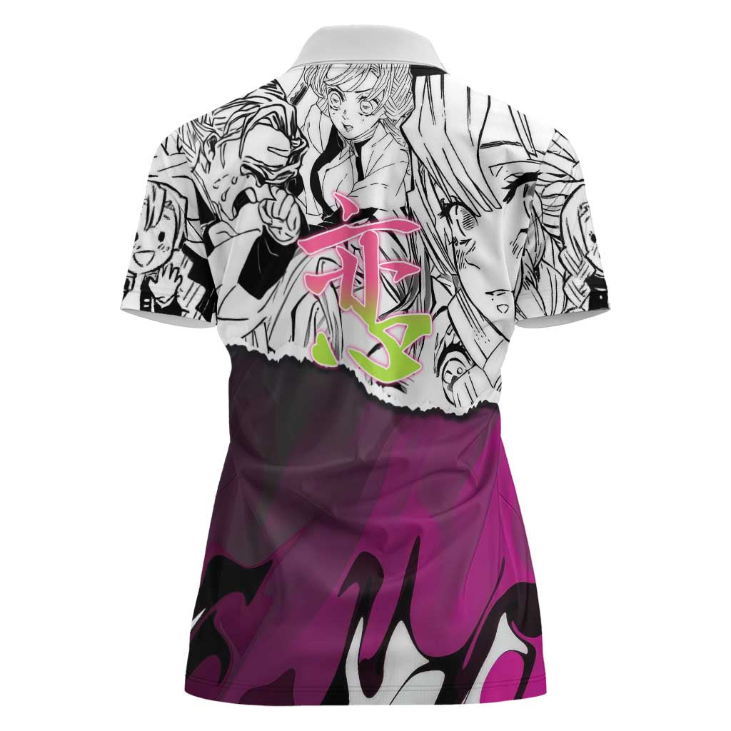 Mitsuri Kanroji Demon Slayer Manga Collage Women Polo Shirt with Pink and Purple Love Hashira Aesthetic - The Mazicc