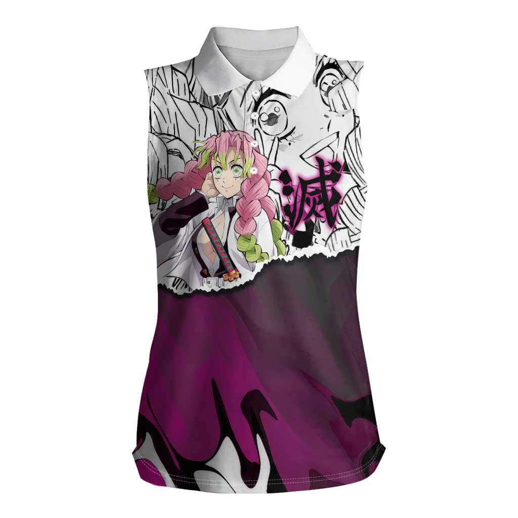 Mitsuri Kanroji Demon Slayer Manga Collage Women Sleeveless Polo Shirt with Pink and Purple Love Hashira Aesthetic - The Mazicc