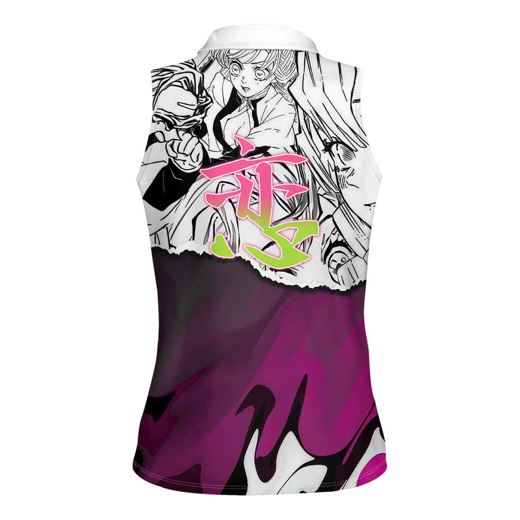 Mitsuri Kanroji Demon Slayer Manga Collage Women Sleeveless Polo Shirt with Pink and Purple Love Hashira Aesthetic - The Mazicc