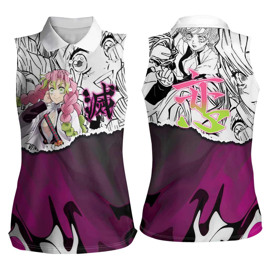 Mitsuri Kanroji Demon Slayer Manga Collage Women Sleeveless Polo Shirt with Pink and Purple Love Hashira Aesthetic - The Mazicc