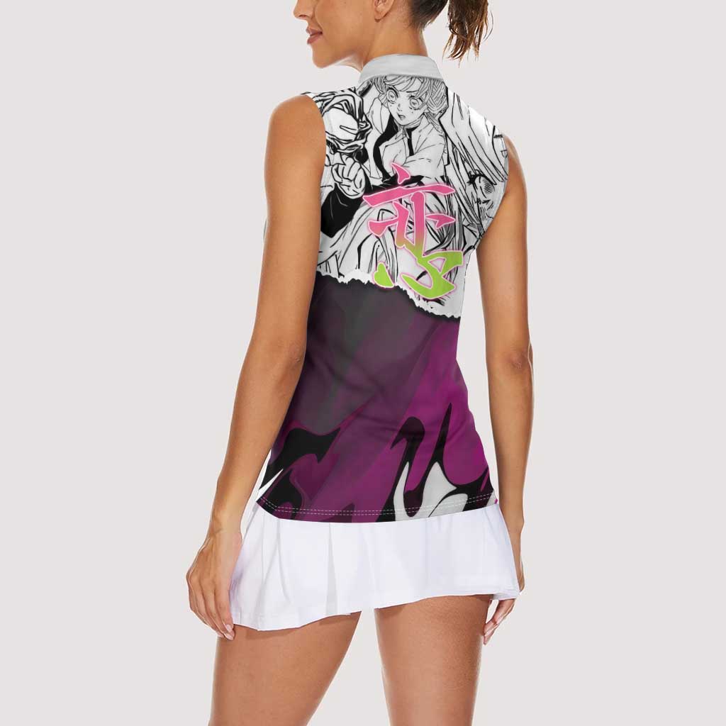 Mitsuri Kanroji Demon Slayer Manga Collage Women Sleeveless Polo Shirt with Pink and Purple Love Hashira Aesthetic - The Mazicc