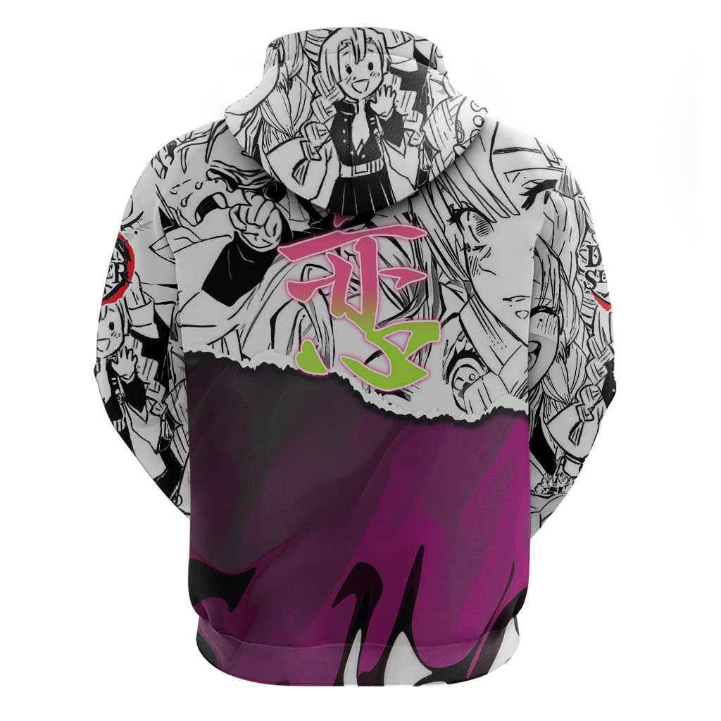 Mitsuri Kanroji Demon Slayer Manga Collage Zip Hoodie with Pink and Purple Love Hashira Aesthetic - The Mazicc