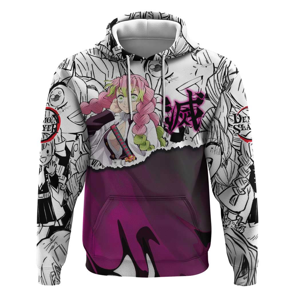 Mitsuri Kanroji Demon Slayer Manga Collage Zip Hoodie with Pink and Purple Love Hashira Aesthetic - The Mazicc