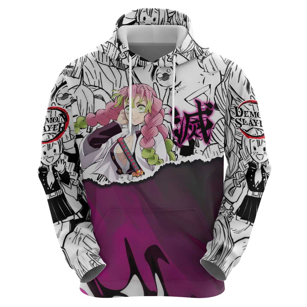 Mitsuri Kanroji Demon Slayer Manga Collage Zip Hoodie with Pink and Purple Love Hashira Aesthetic - The Mazicc