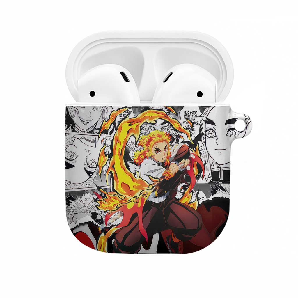 Kyojuro Rengoku Demon Slayer Flame Hashira Design AirPods Case with Manga Panels and Fiery Sword Artwork - The Mazicc