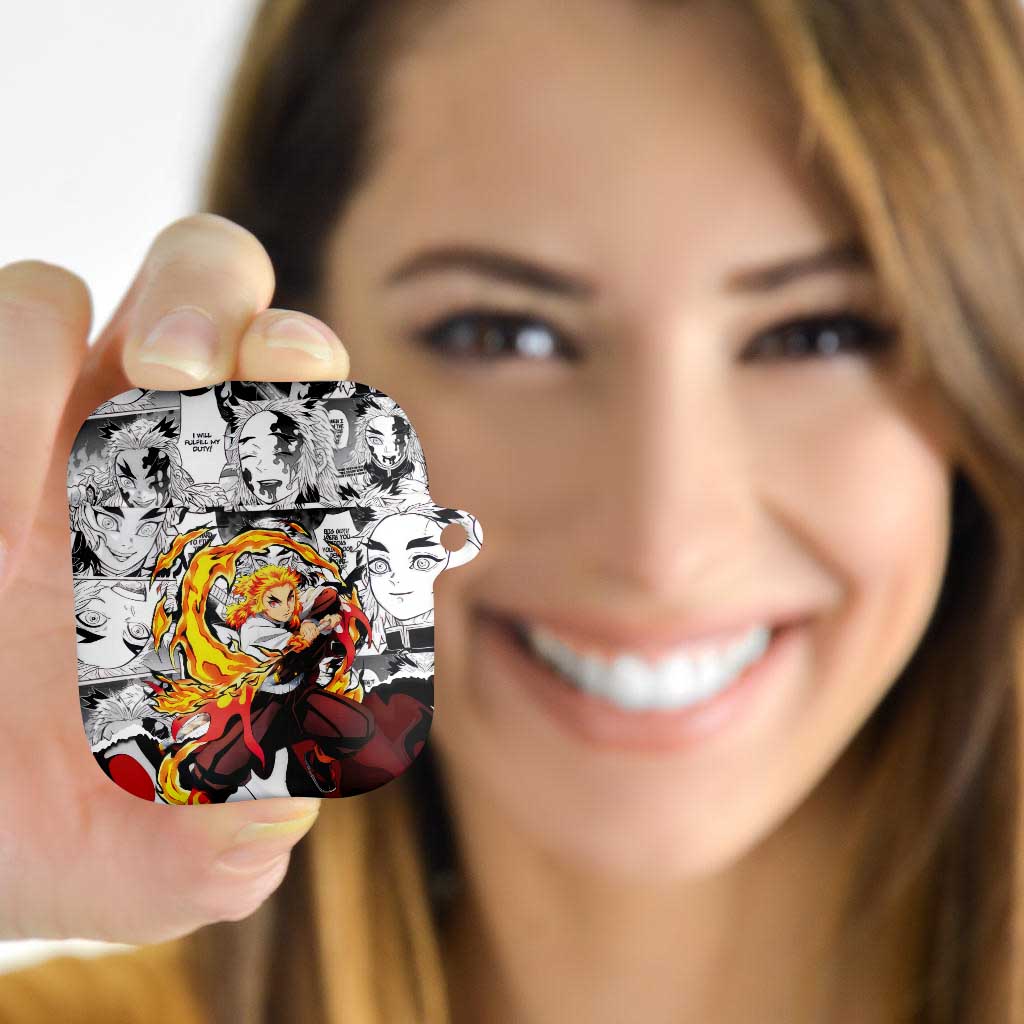 Kyojuro Rengoku Demon Slayer Flame Hashira Design AirPods Case with Manga Panels and Fiery Sword Artwork - The Mazicc