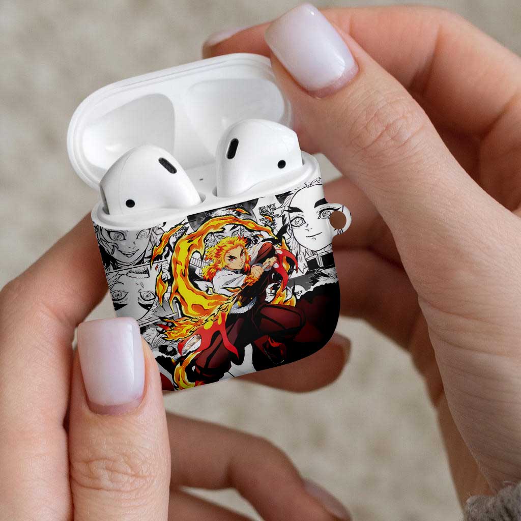 Kyojuro Rengoku Demon Slayer Flame Hashira Design AirPods Case with Manga Panels and Fiery Sword Artwork - The Mazicc