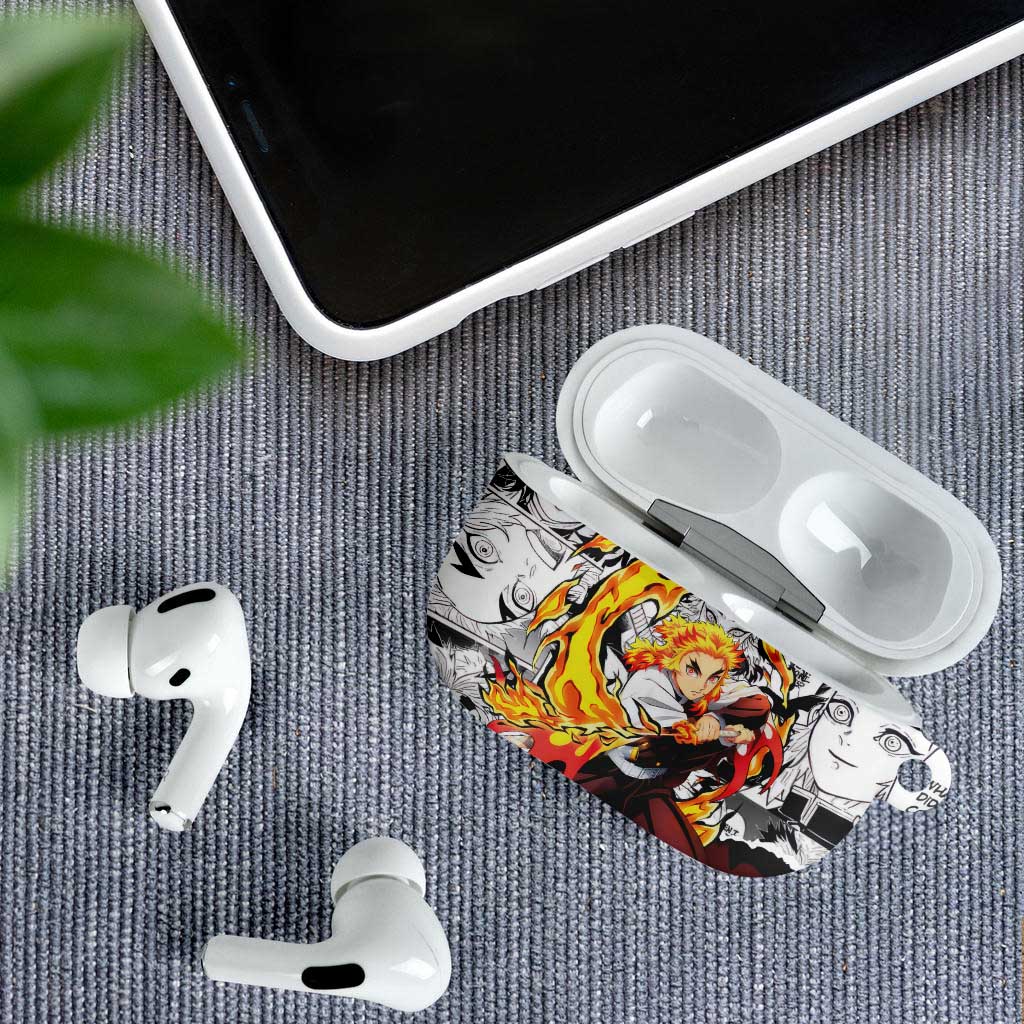 Kyojuro Rengoku Demon Slayer Flame Hashira Design AirPods Case with Manga Panels and Fiery Sword Artwork - The Mazicc