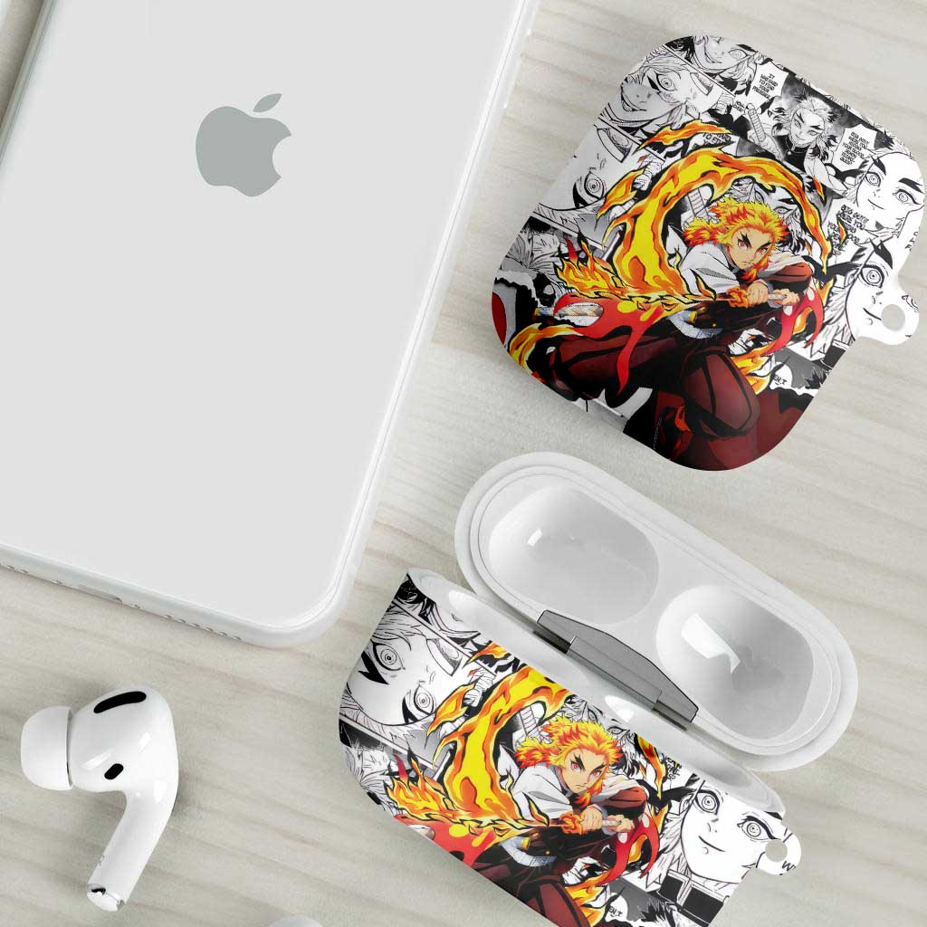 Kyojuro Rengoku Demon Slayer Flame Hashira Design AirPods Case with Manga Panels and Fiery Sword Artwork - The Mazicc