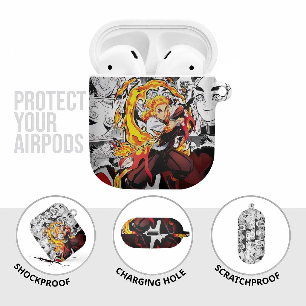 Kyojuro Rengoku Demon Slayer Flame Hashira Design AirPods Case with Manga Panels and Fiery Sword Artwork - The Mazicc