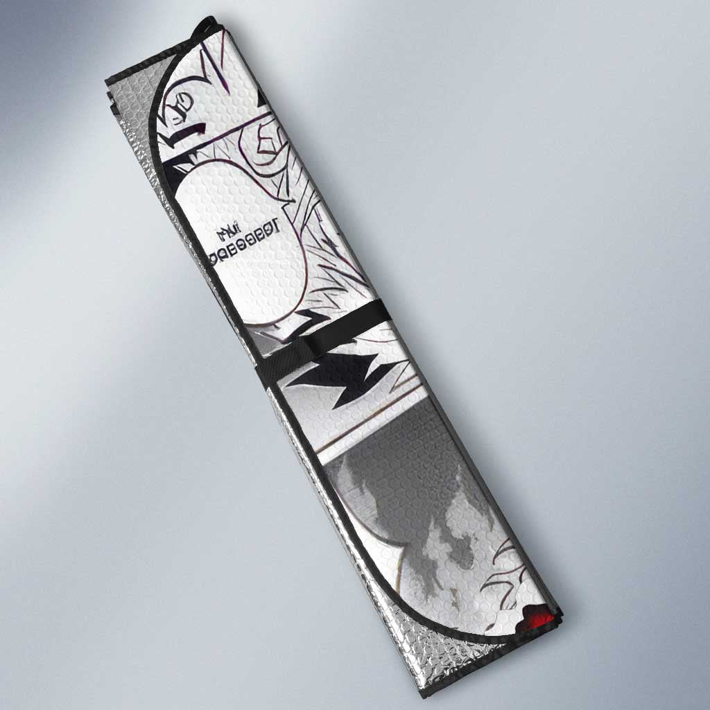 Kyojuro Rengoku Demon Slayer Flame Hashira Design Auto Sun Shade with Manga Panels and Fiery Sword Artwork - The Mazicc