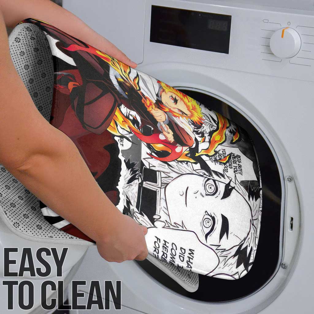 Kyojuro Rengoku Demon Slayer Flame Hashira Design Bathroom Set with Manga Panels and Fiery Sword Artwork - The Mazicc