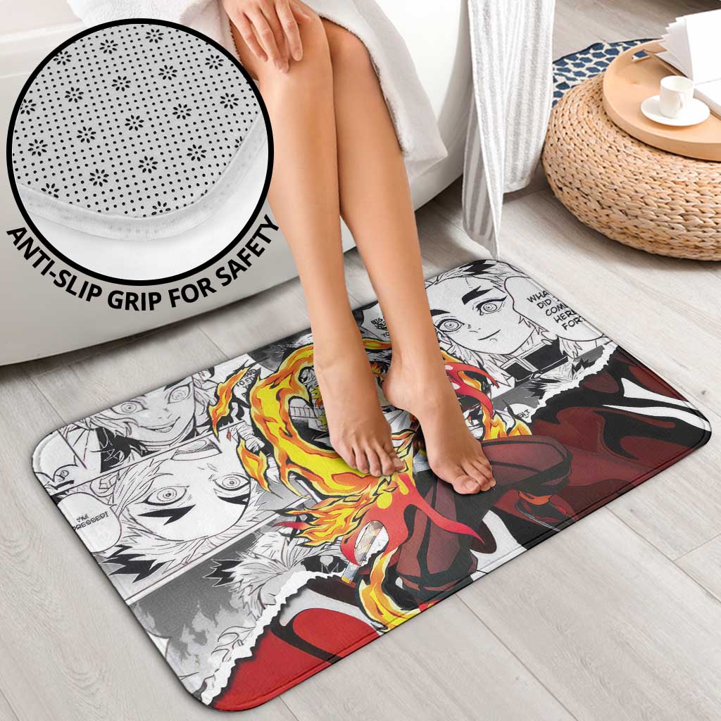 Kyojuro Rengoku Demon Slayer Flame Hashira Design Bathroom Set with Manga Panels and Fiery Sword Artwork - The Mazicc