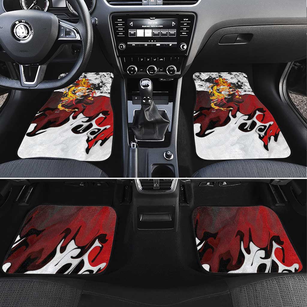 Kyojuro Rengoku Demon Slayer Flame Hashira Design Car Mats with Manga Panels and Fiery Sword Artwork - The Mazicc