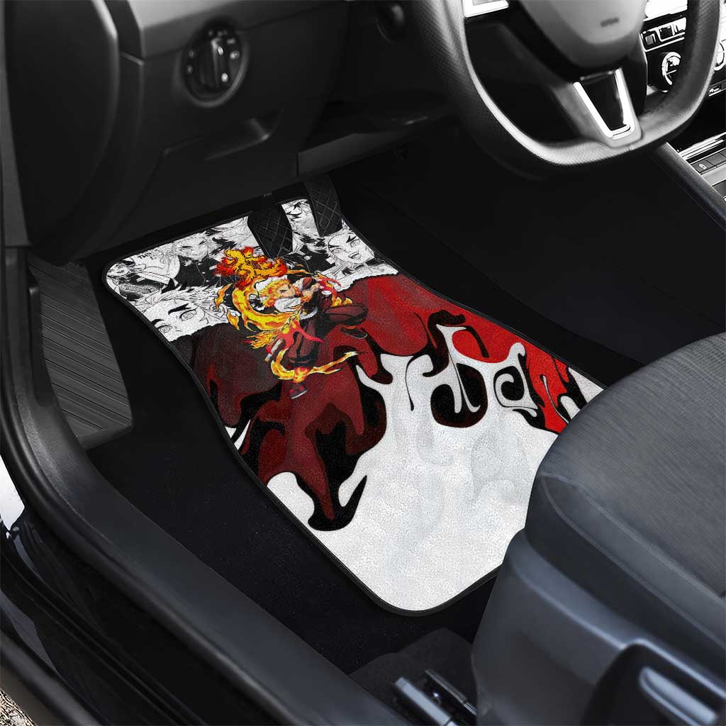 Kyojuro Rengoku Demon Slayer Flame Hashira Design Car Mats with Manga Panels and Fiery Sword Artwork - The Mazicc